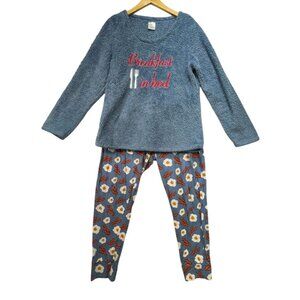 Serra Womens Breakfast In Bed Pajama Set L Soft Cozy Fun Egg & Bacon Print